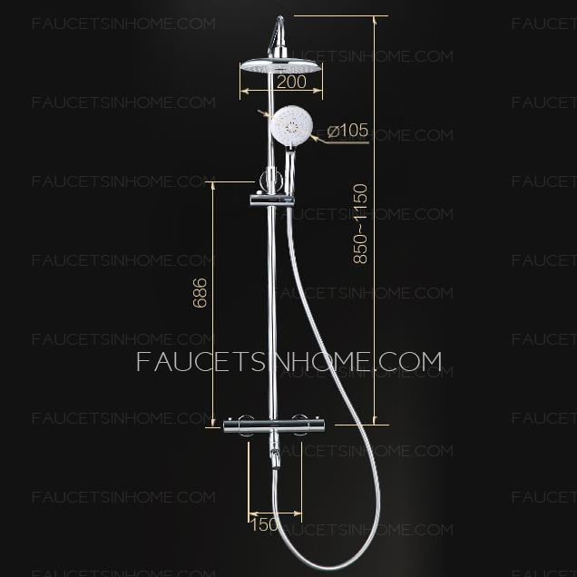 Chrome Brass Exposed Shower Faucet Set Thermostatic Wall Mount