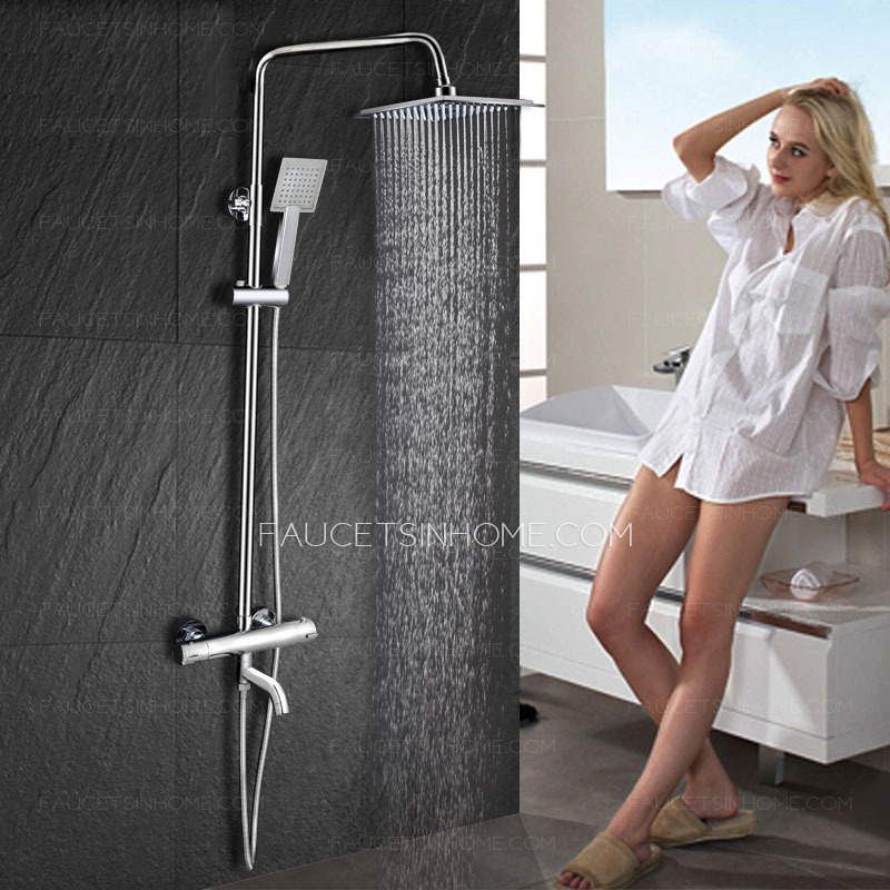 Square Electroplated Brass Thermostatic Exposed Shower Wall Mount