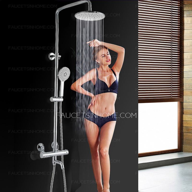Thermostatic Exposed Outdoor Shower Faucet Sets Electroplated Brass