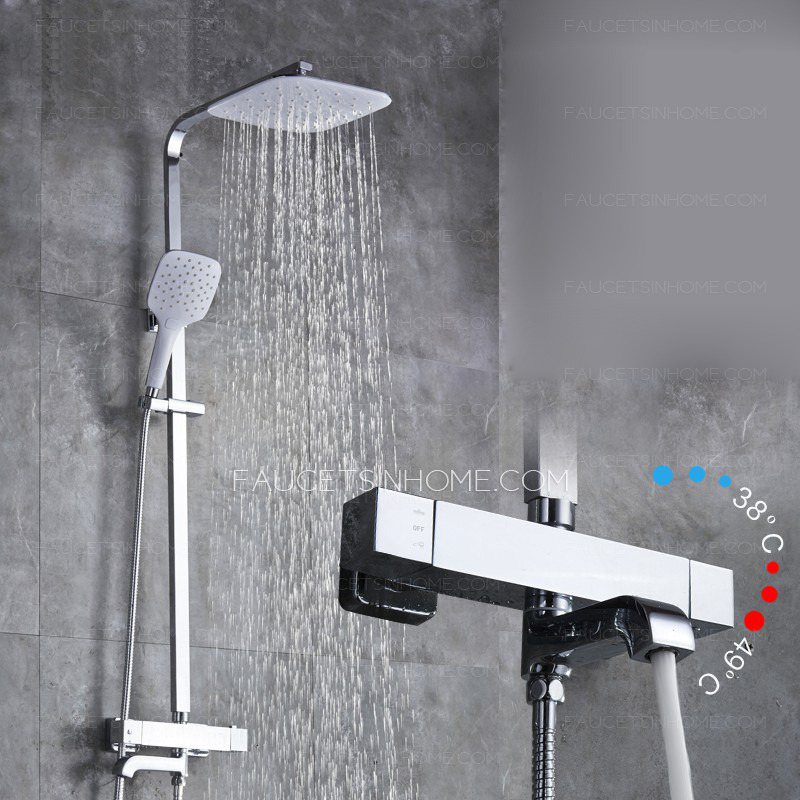 Contemporary All Brass Square Thermostatic Exposed Outdoor Shower Faucets