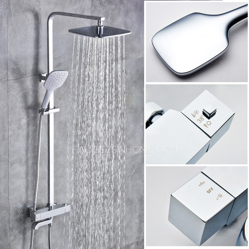 Contemporary All Brass Square Thermostatic Exposed Outdoor Shower Faucets