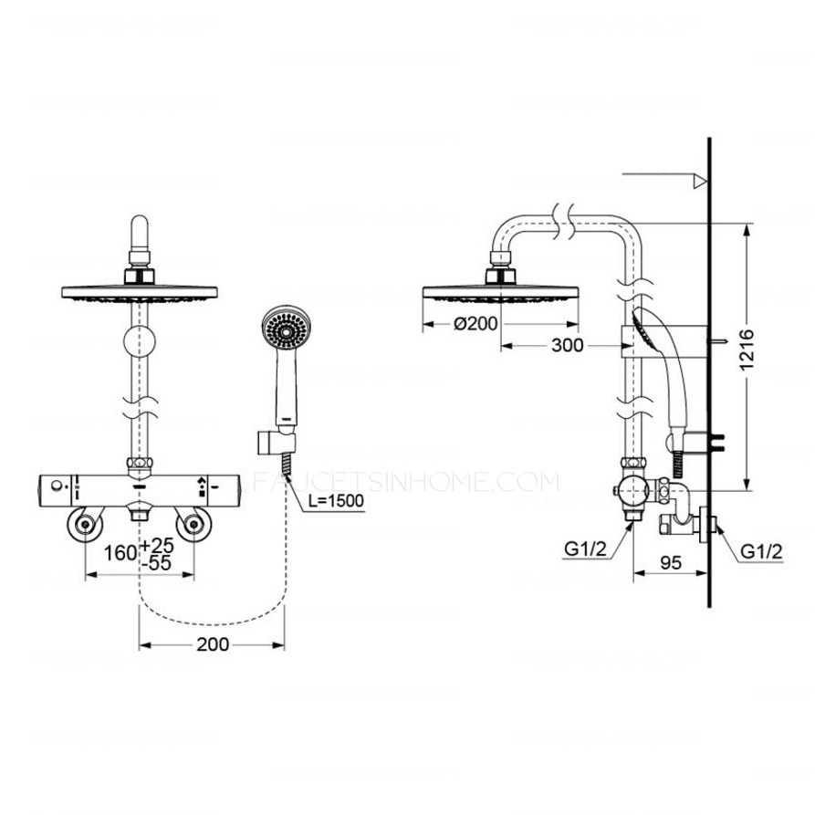 Simple Exposed Shower Faucets Electroplated Brass Thermostatic