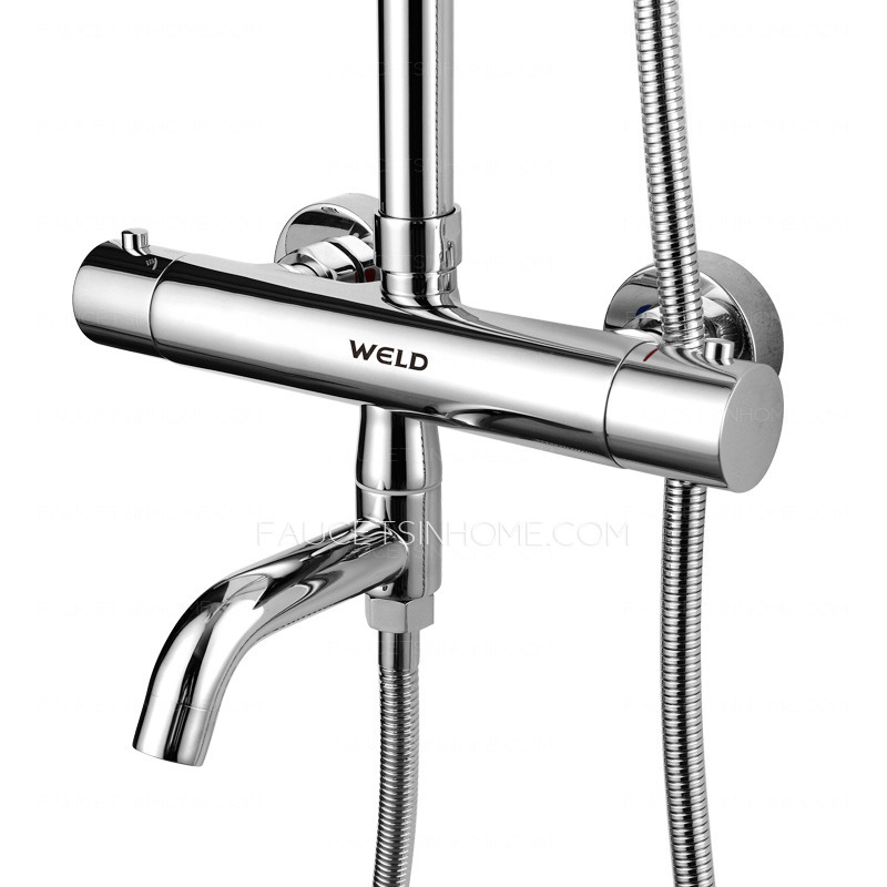 Cheap Square Chrome Brass Exposed Outdoor Shower Faucet Sets Thermostatic