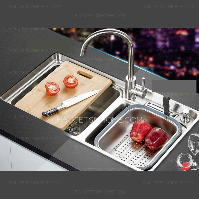 Practical Double Sinks Nickel Brushed Stainless Steel Kitchen Sinks With Faucet