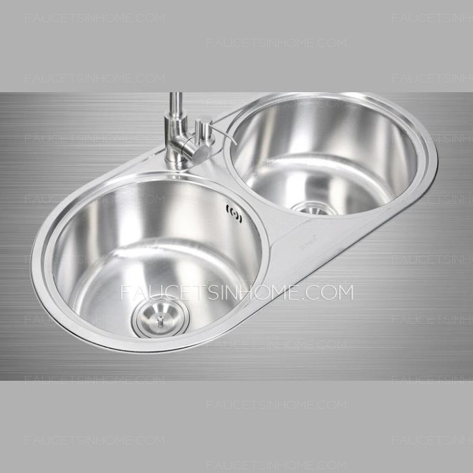 Nickel Brushed Stainless Steel Double Round Bowls Kitchen Sinks