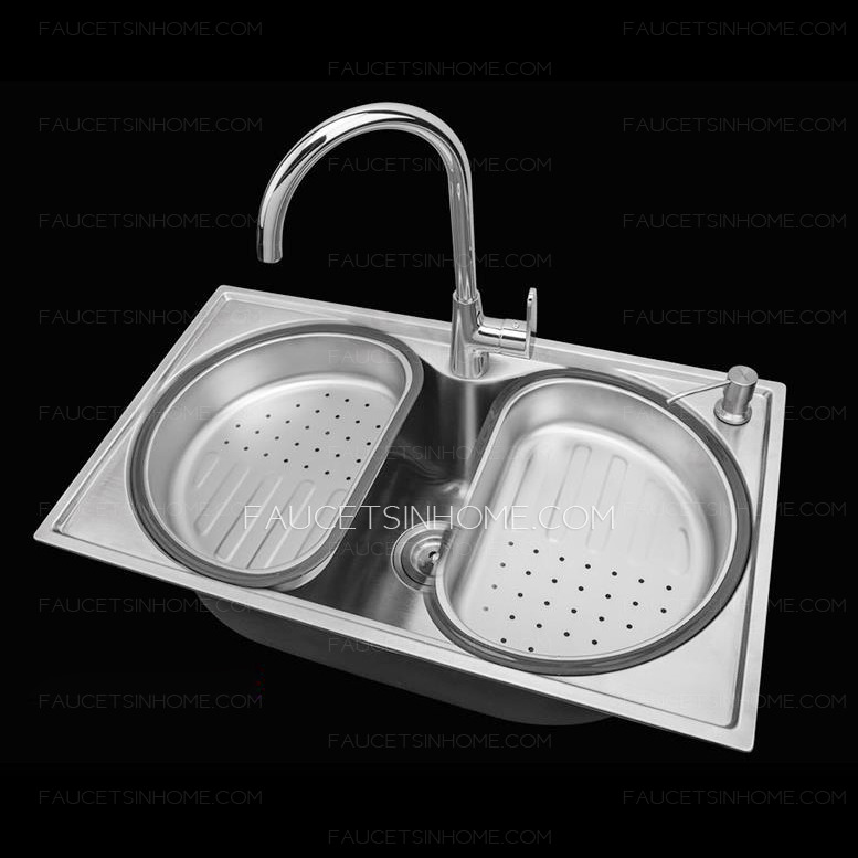 Single Bowl Large Capacity Stainless Steel Kitchen Sinks With Faucet