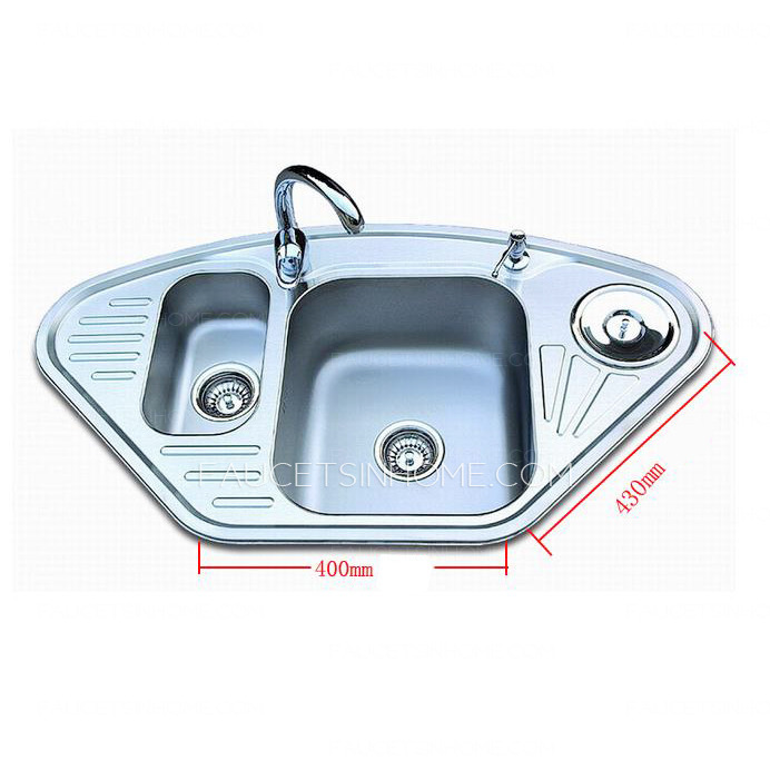 Double Sinks Fan Shaped Stainless Steel Kitchen Sinks Nickel Brushed