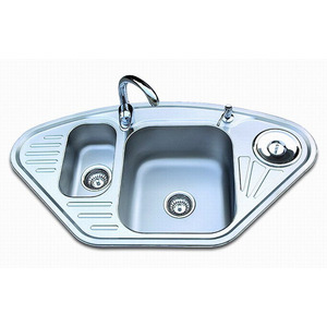 Double Sinks Fan Shaped Stainless Steel Kitchen Sinks Nickel Brushed