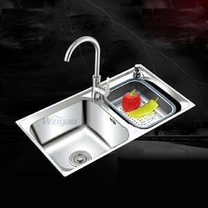 Double Sinks Nickel Brushed Stainless Steel Kitchen Sinks With Faucet