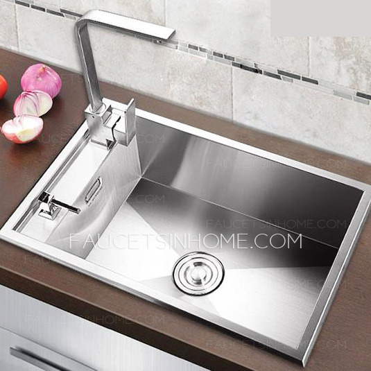 Large Capacity Practical Single Bowl Stainless Steel With Faucet Nickel Brushed