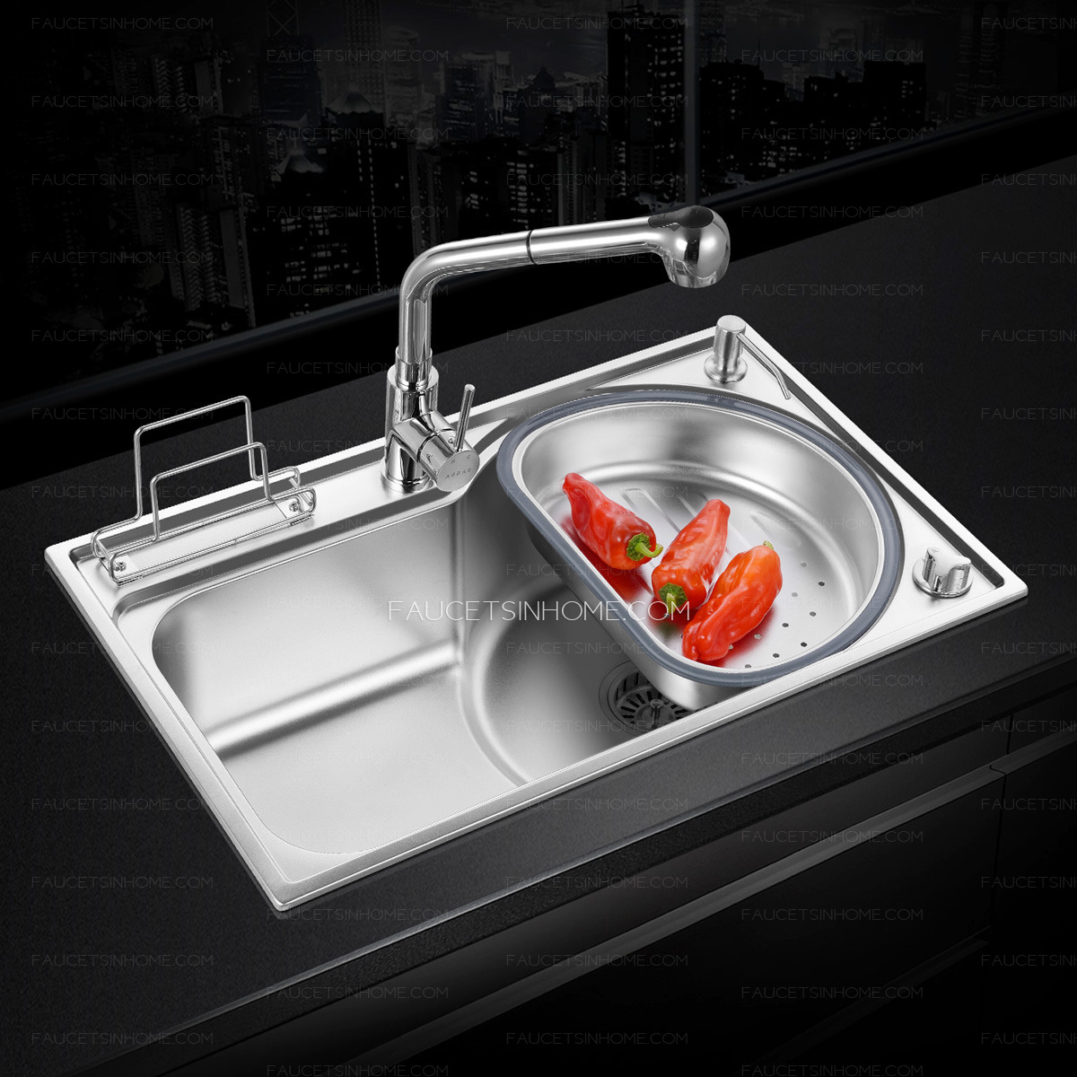 Kitchen Sinks Nickel Brushed Stainless Steel Single Bowl With Faucet