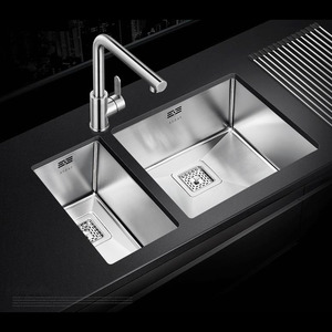 Double Sinks Stainless Steel Nickel Brushed With Faucets