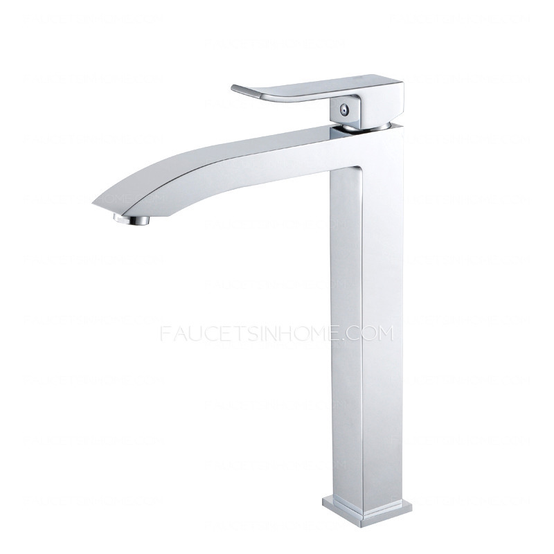 High Standing Square Chrome Brass Vessel Mount Bathroom Sink Faucets