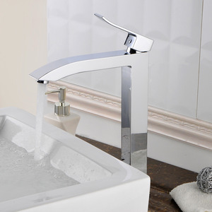 High Standing Square Chrome Brass Vessel Mount Bathroom Sink Faucets