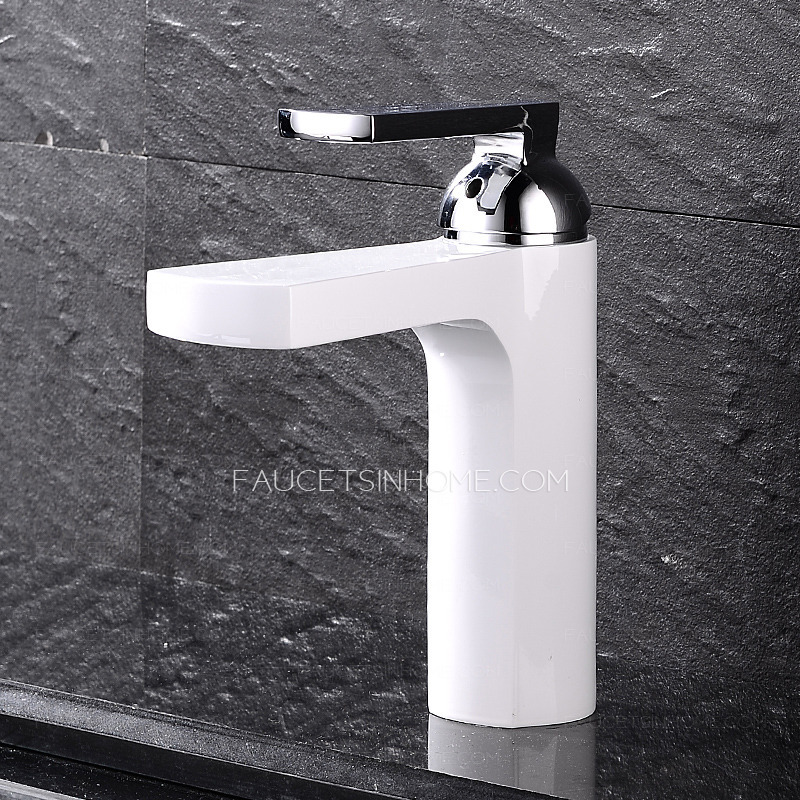 Modern White Painting Vessel Mount Waterfall Bathroom Sink Faucets