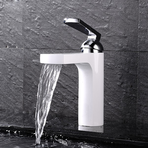 Modern White Painting Vessel Mount Waterfall Bathroom Sink Faucets