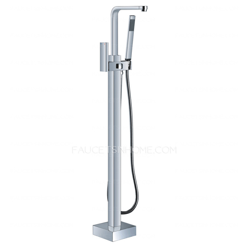 Modern Floor Standing Chrome Brass Shower Faucet With Hand Shower