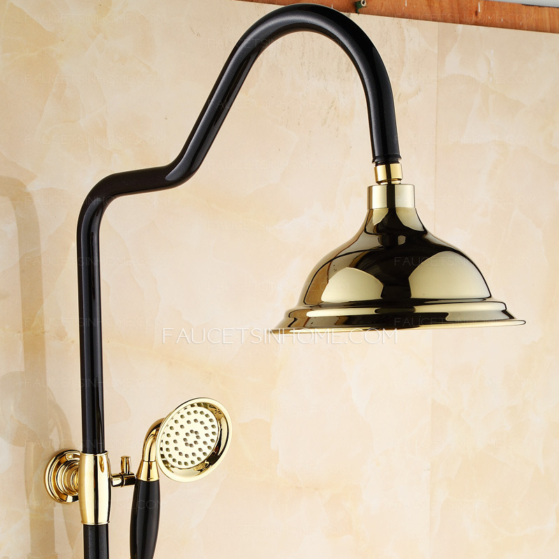 Vintage Polished Brass Black Shower Faucets For Bathroom