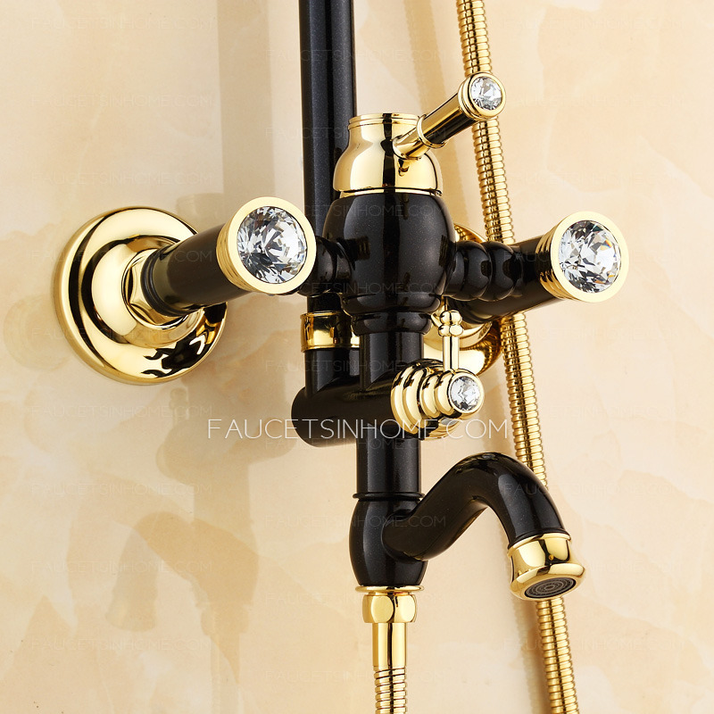 Vintage Polished Brass Black Shower Faucets For Bathroom