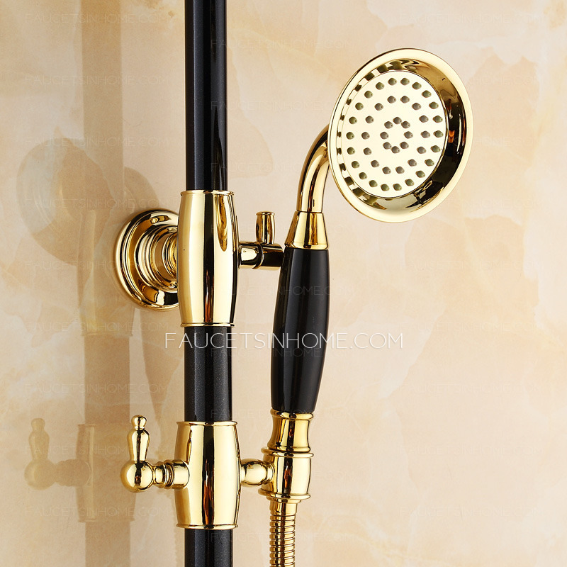 Vintage Polished Brass Black Shower Faucets For Bathroom