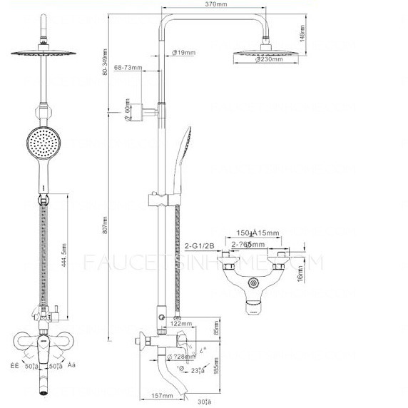 Durable Bathroom Shower Faucet System Silver Brass