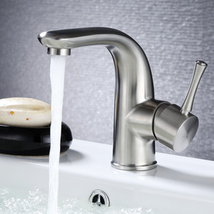 Smooth Single Handle Stainless Steel Brushed Nickel Bathroom Faucet