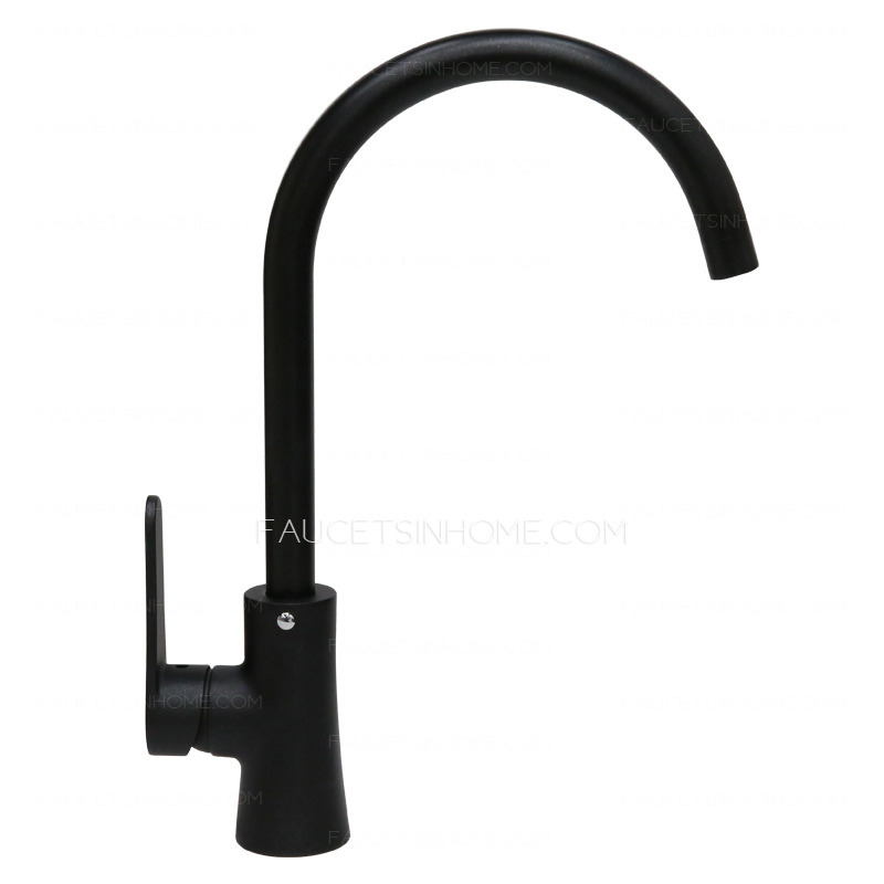 Simple Painting Goose Neck Shaped Black Faucet Kitchen