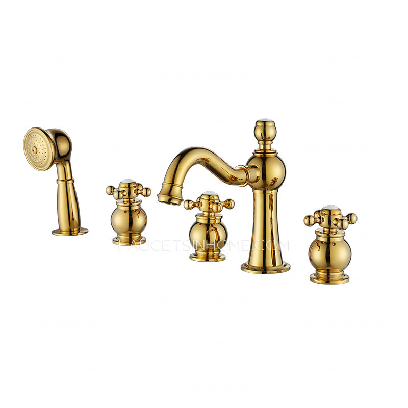 Designer Five Holes Polished Brass Three Handle Tub Shower Faucet