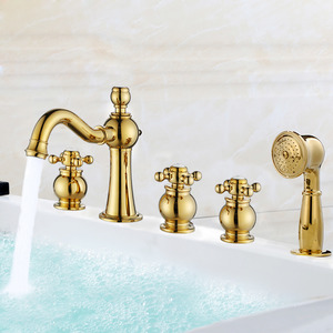 Designer Five Holes Polished Brass Three Handle Tub Shower Faucet