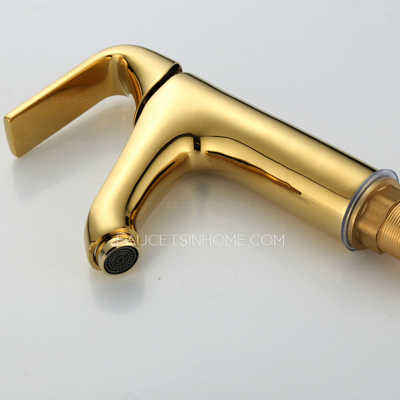 Smooth Polished Brass Gold Bathroom Faucets One Handle