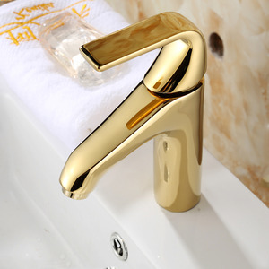 Smooth Polished Brass Gold Bathroom Faucets One Handle