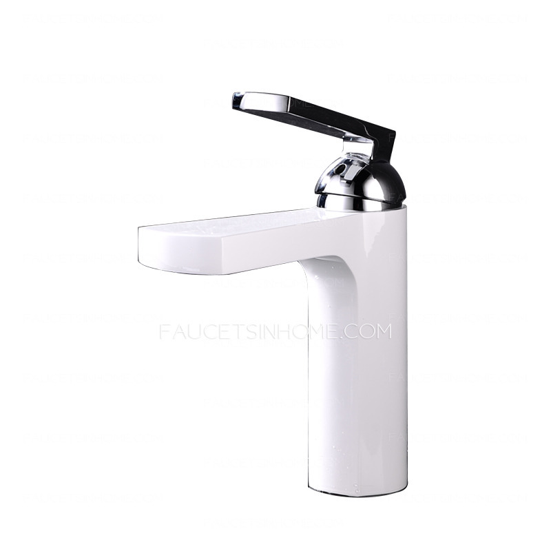 Stylish White Sink Faucet Painting Brass One Handle