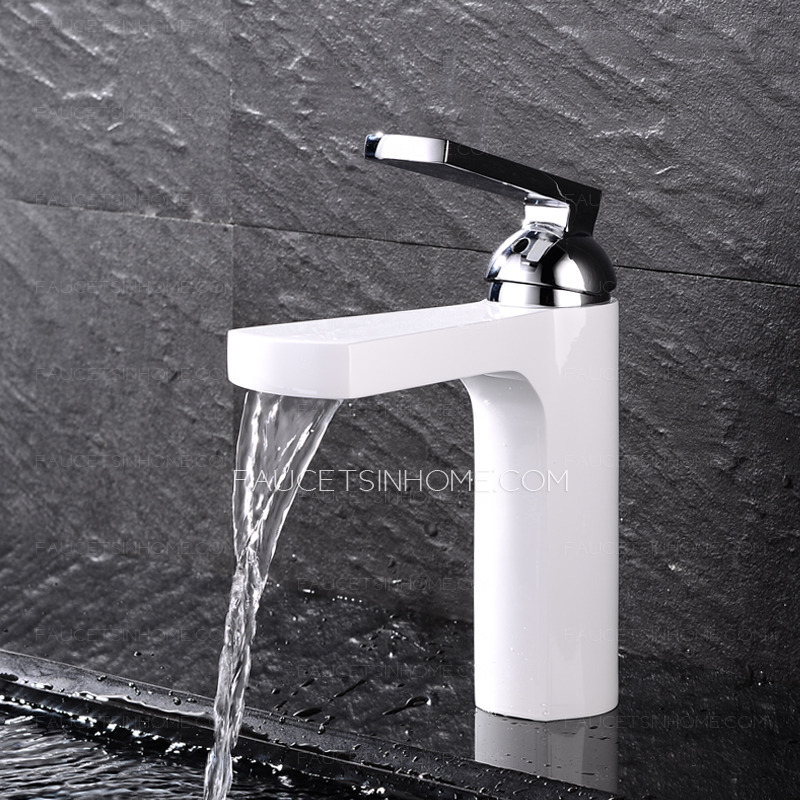 Stylish White Sink Faucet Painting Brass One Handle