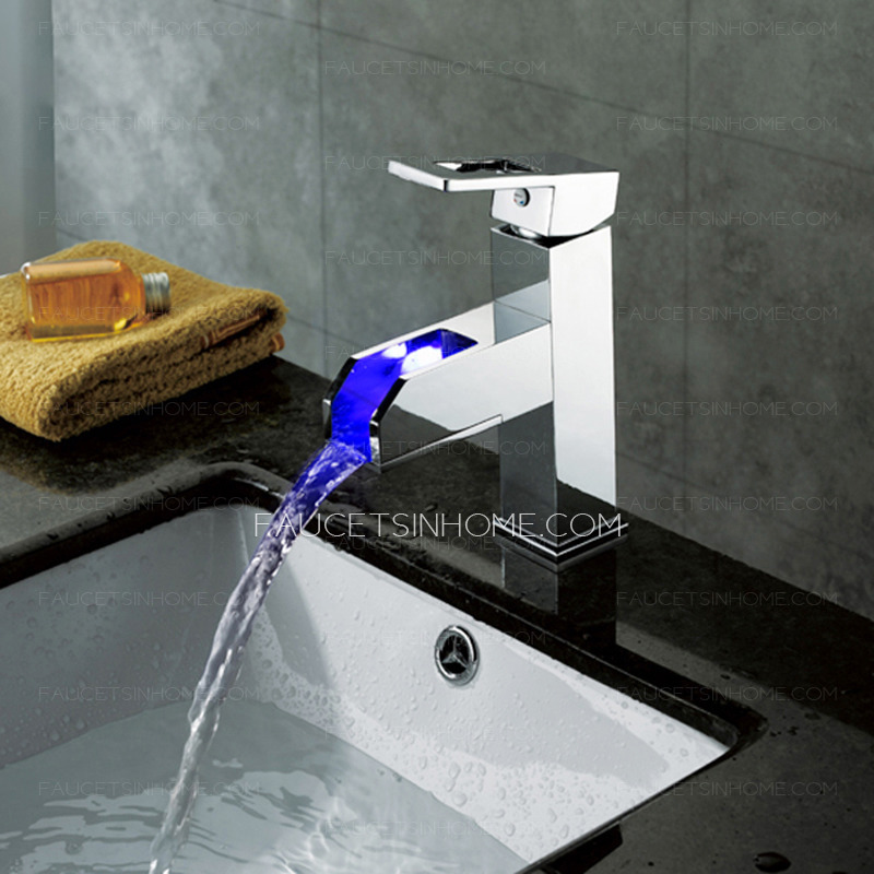 Practical Brass Waterfall Chrome LED Bathroom Sink Faucets