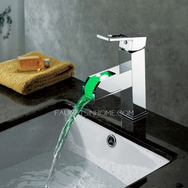 Practical Brass Waterfall Chrome LED Bathroom Sink Faucets