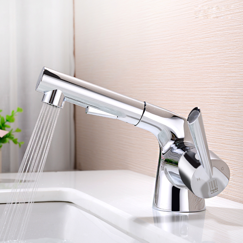 Designer Pull Out Chrome Single Hole Bathroom Faucet