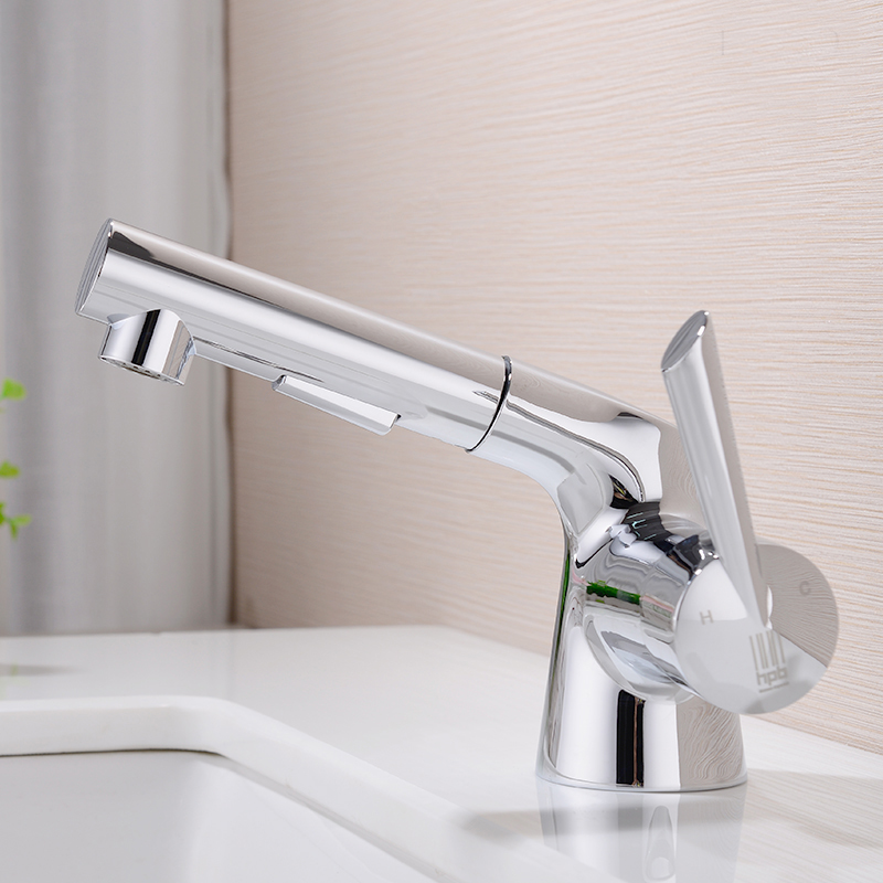 Designer Pull Out Chrome Single Hole Bathroom Faucet