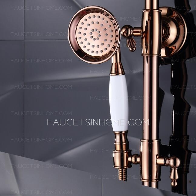 Vintage Rose Gold Retro Shower Fixtures System With Faucet Spout