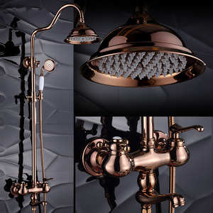 Vintage Rose Gold Retro Shower Fixtures System With Faucet Spout