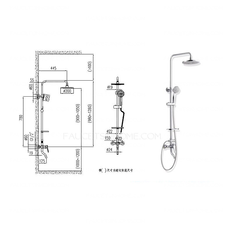 Modern Chrome Exposed Shower Faucets System ABS Top Shower