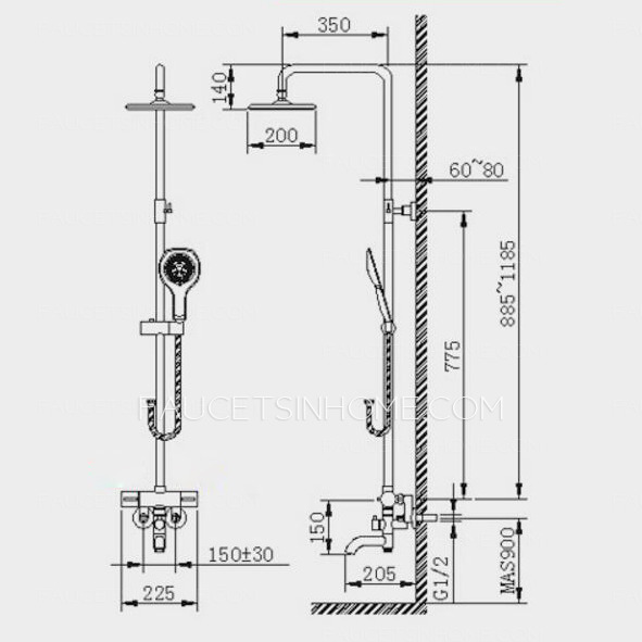 Designer Chrome Brass Circle Shaped Spout Shower Faucet System