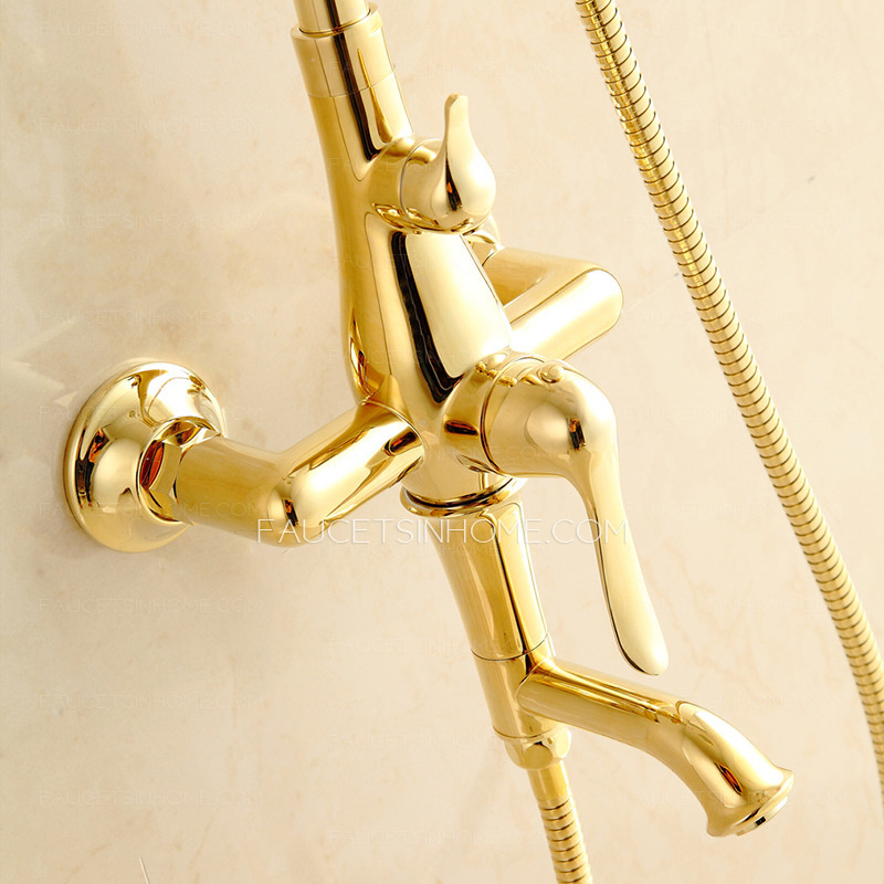 Luxury Gold Polished Brass Wall Mounted Outdoor Shower Hardware