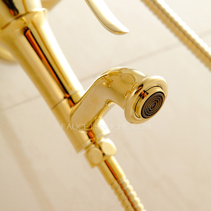 Luxury Gold Polished Brass Wall Mounted Outdoor Shower Hardware