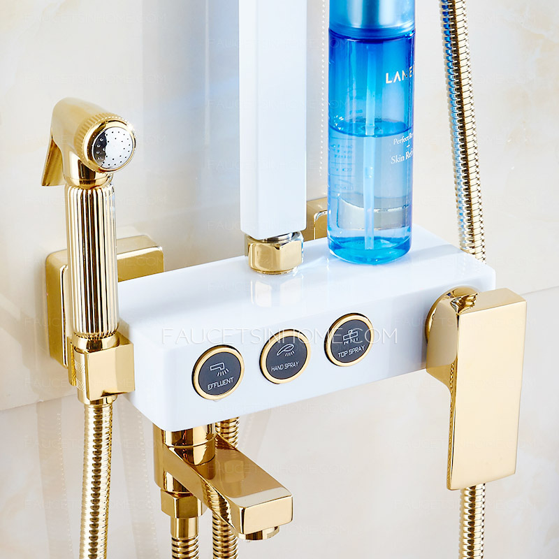 Modern White Painting Shower Faucet System With Silver Bidet