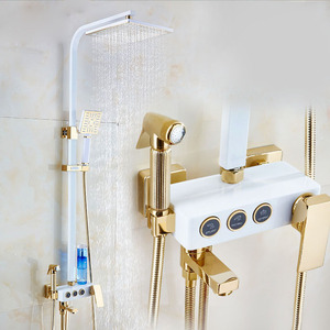 Modern White Painting Shower Faucet System With Silver Bidet