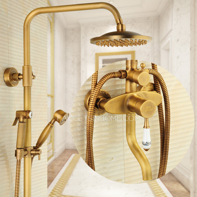 Antique Brass Wall Mounted Outdoor Shower faucet With Bidet