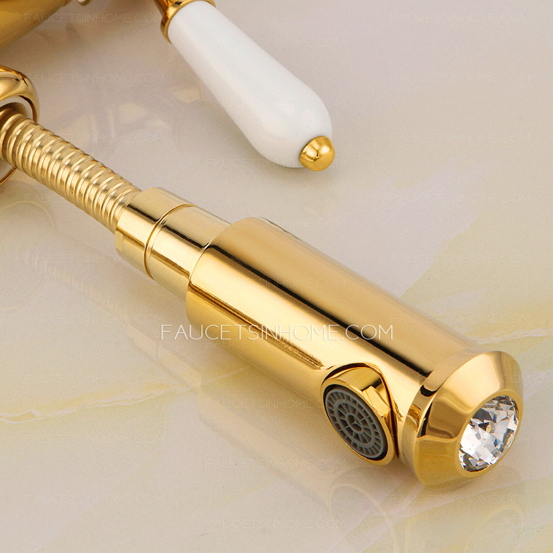 Modern Polished Brass Bathroom Sink Faucet With Pullout Spray