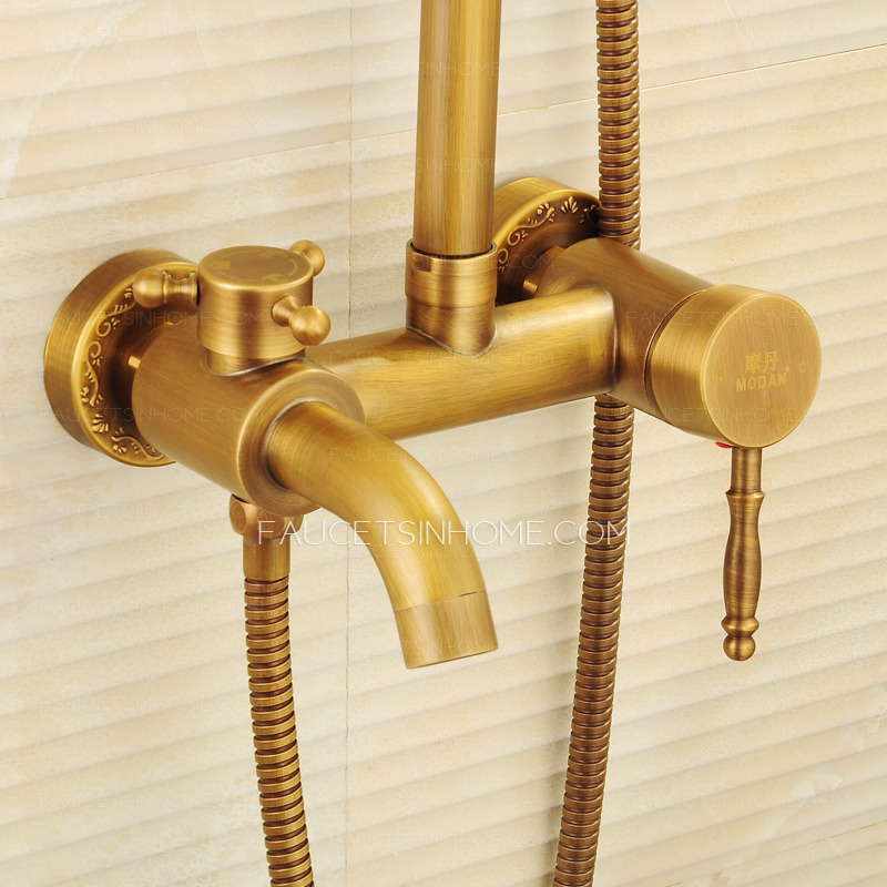 Antique Brass Two Heads Thermostatic Outdoor Shower Faucet