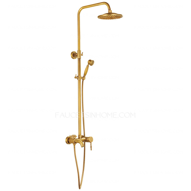 Antique Brass Two Heads Thermostatic Outdoor Shower Faucet