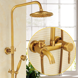 Antique Brass Two Heads Thermostatic Outdoor Shower Faucet